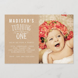 Invitation Filles 1er anniversaire Numéro personnalisé Photo