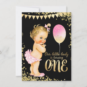 Invitation Filles 1er anniversaire Parties scintillant Gold F