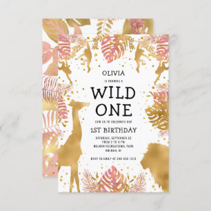 Invitation Filles 1er anniversaire Pink Gold Safari