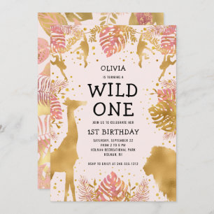 Invitation Filles 1er anniversaire Pink Jungle Safari