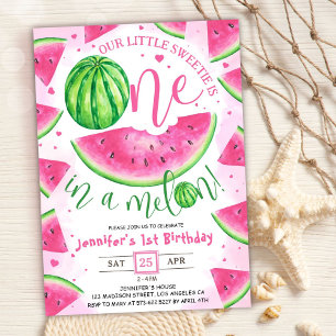 Invitation Filles 1ère fête d'anniversaire 'ONE in a Melon ! 