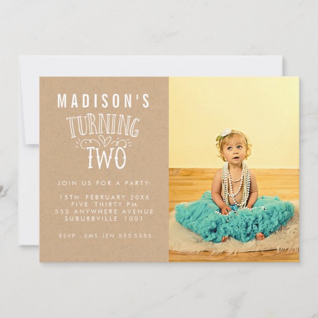 Invitation Filles 2e anniversaire Numéro personnalisé photo (Devant)
