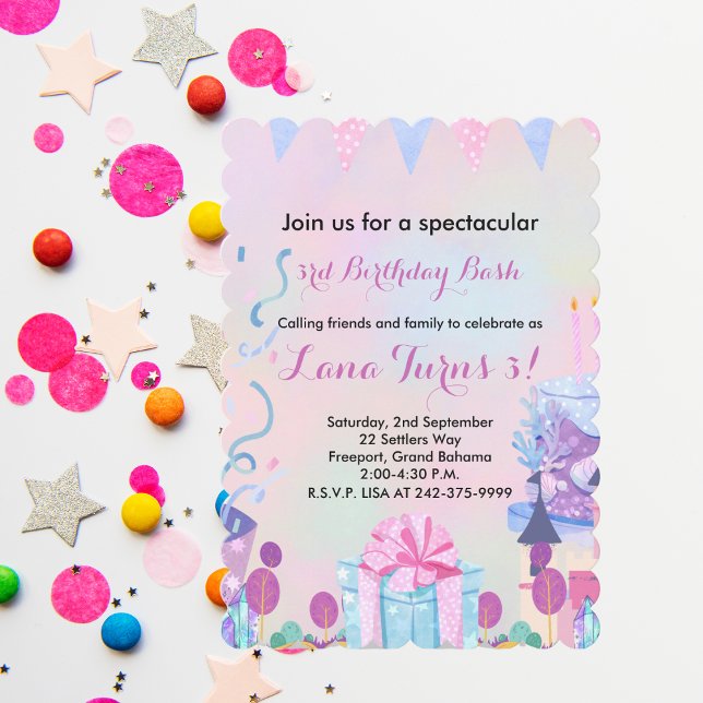 Invitation Filles 3e fête d'anniversaire (Créateur téléchargé)