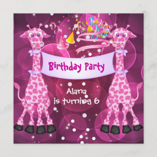 Invitation Filles 6e anniversaire fête Girafe rose Enfants