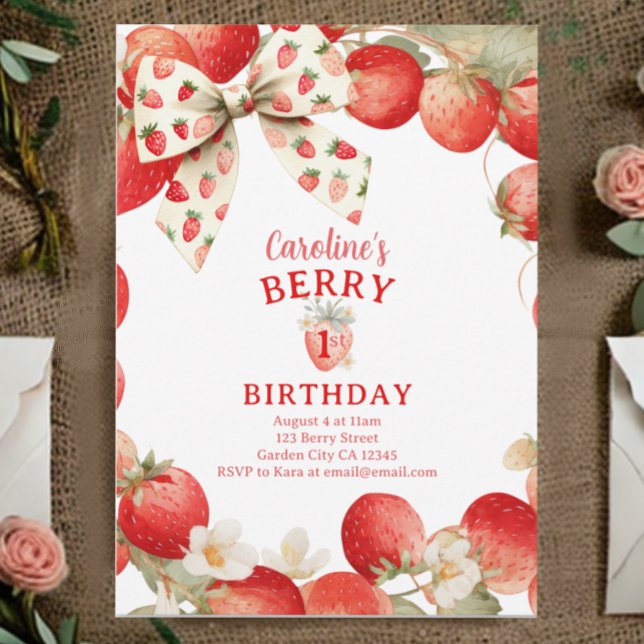 Invitation Filles à l'arc de fraise Berry Premier Anniversair (Créateur téléchargé)