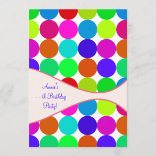Invitation Filles à pois néon pour fête d'anniversaire à n'im