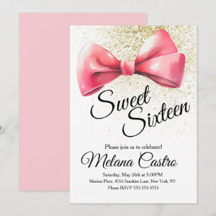 Invitation Filles à Ruban Rose Coquette Douzième Anniversaire