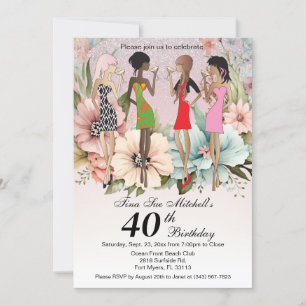 Invitation Filles Adultes Printemps Floral Anniversaire