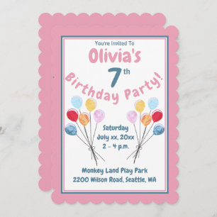 Invitation Filles Anniversaire Fête Ballons roses