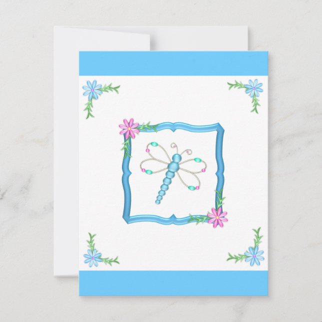 Invitation Filles Anniversaire Fleurs Bleues et Blancs libell (Devant)