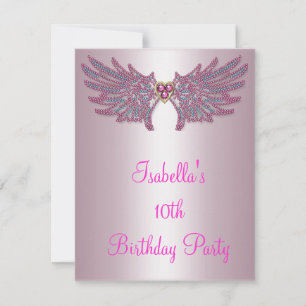 Invitation Filles Anniversaire Rose & Bijoux Bleu Ange Ailes