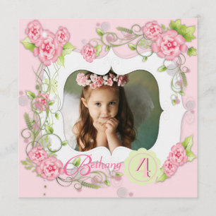 Invitation Filles au Photo de Rose Rose 4ème Anniversaire
