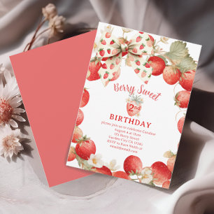 Invitation Filles aux fraises Deuxième anniversaire tout en d