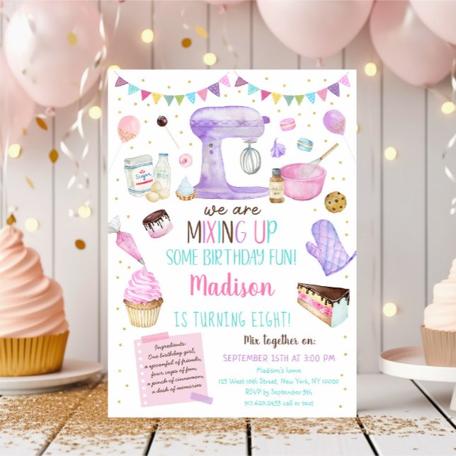 Invitation Filles Baking Party Pink Gold Cake Cupcake Anniver (Créateur téléchargé)
