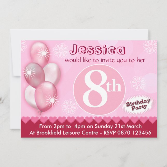 Invitation Filles Ballons d'invitation d'anniversaire - N'imp (Devant)