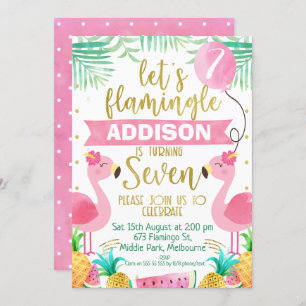 Invitation Filles ballons flamingo septième anniversaire