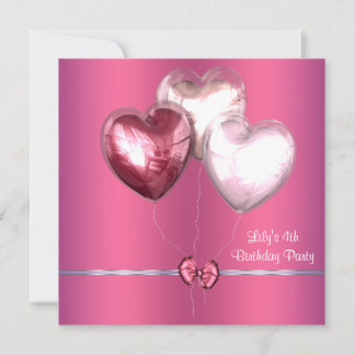 Invitation Filles Ballons Roses Fête d'anniversaire 4 ans
