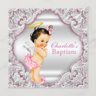 Invitation Filles Baptême de bébé fille ange rose blanc