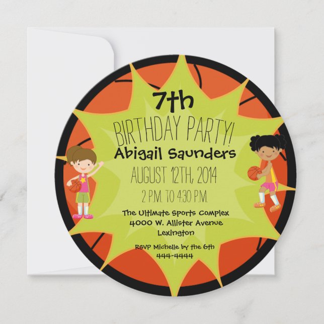 Invitation Filles Basketball Custom Birthday Circle Invitatio (Devant)