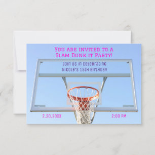Invitation Filles Basketball Hoop Anniversaire