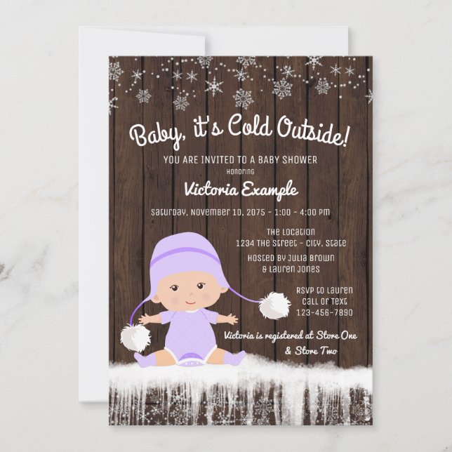 Invitation Filles Bébé il fait froid dehors Fête prénatale d' (Devant)