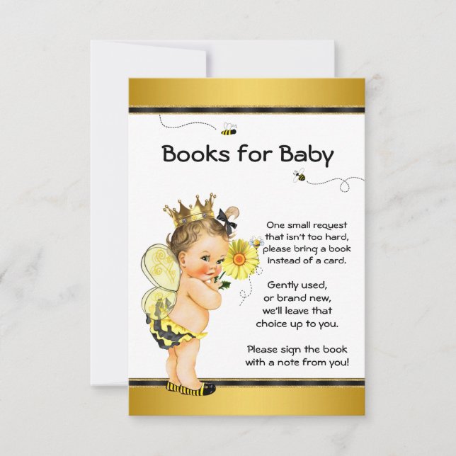 Invitation Filles Bee Apportez un livre Baby Shower Inserts (Devant)