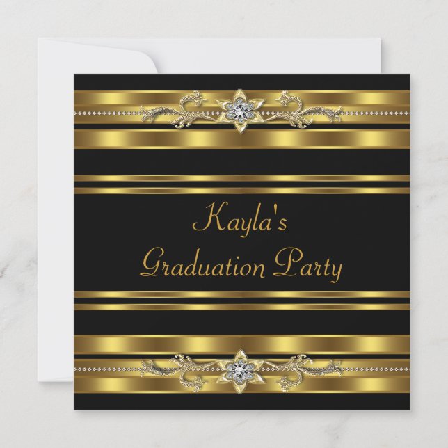 Invitation Filles Black and Gold Graduation Party (Devant)