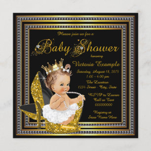 Invitation Filles Black Gold Baby shower haut talon