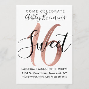 Invitation Filles Blanches Faux Rose Gold Foil Moderne Sweet 