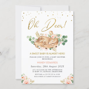 Invitation Filles Blush Floral Oh Deer Deer Baby shower