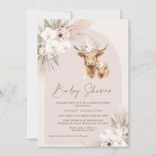 Invitation Filles Boho Arc Floral Highland Baby shower de vac