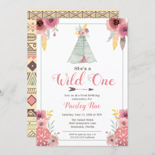 Invitation Filles Boho Wild One Premier anniversaire