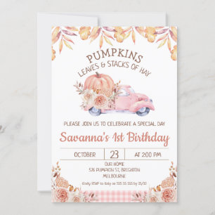 Invitation Filles Camion Citrouille Autumn Foliage Floral Ann