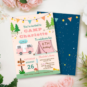 Invitation Filles Camping Anniversaire Camp extérieur
