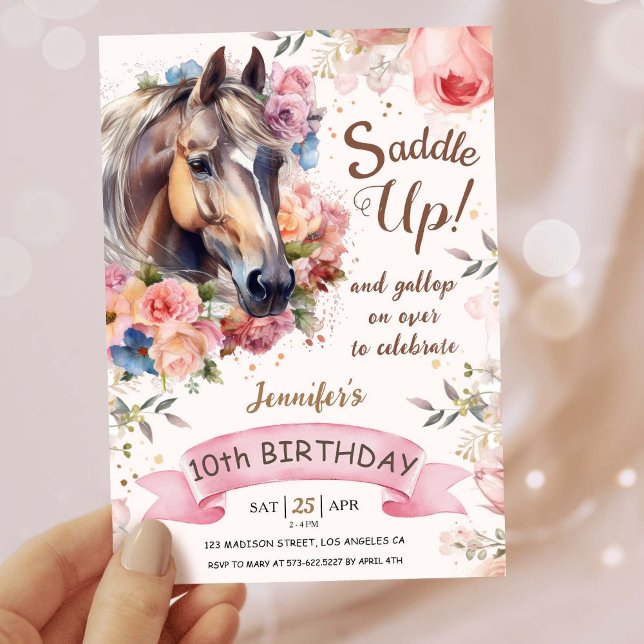 Invitation Filles Cheval 10e anniversaire Cowgirl Saddle Up! (Créateur téléchargé)