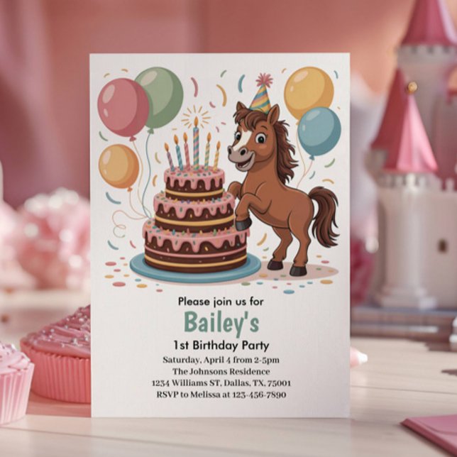 Invitation Filles Cheval 1er Anniversaire (Créateur téléchargé)