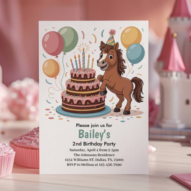 Invitation Filles Cheval 2ème Fête d'Anniversaire (Créateur téléchargé)