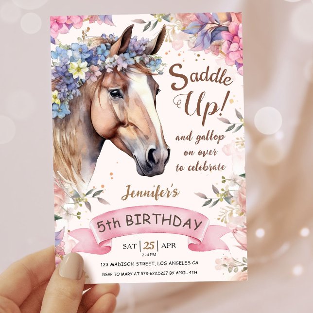 Invitation Filles Cheval 5e Anniversaire Floral Saddup! (Créateur téléchargé)