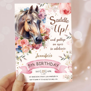 Invitation Filles Cheval 5ème Anniversaire Cowgirl Saddle Up!