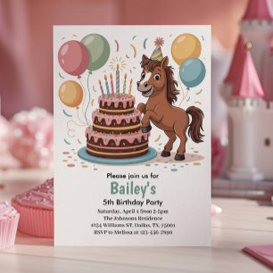 Invitation Filles Cheval 5ème Fête d'anniversaire