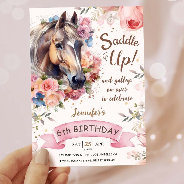Invitation Filles Cheval 6 Anniversaire Cowgirl Saddle Up! (Créateur téléchargé)