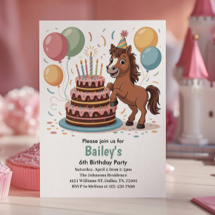 Invitation Filles Cheval 6ème Fête d'anniversaire