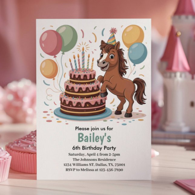 Invitation Filles Cheval 6ème Fête d'anniversaire (Créateur téléchargé)