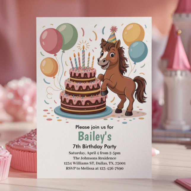Invitation Filles Cheval 7ème Anniversaire (Créateur téléchargé)