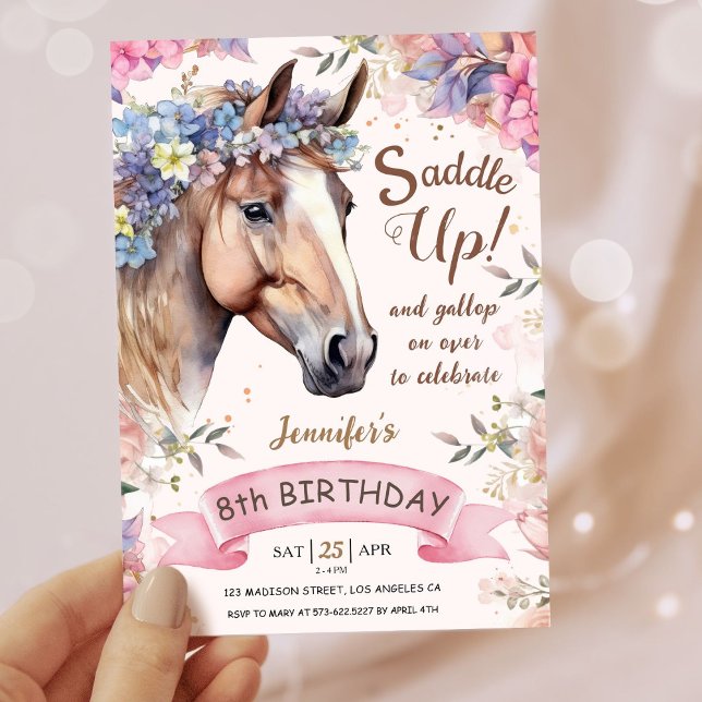 Invitation Filles Cheval 8e anniversaire Saddle Floral Up! (Créateur téléchargé)