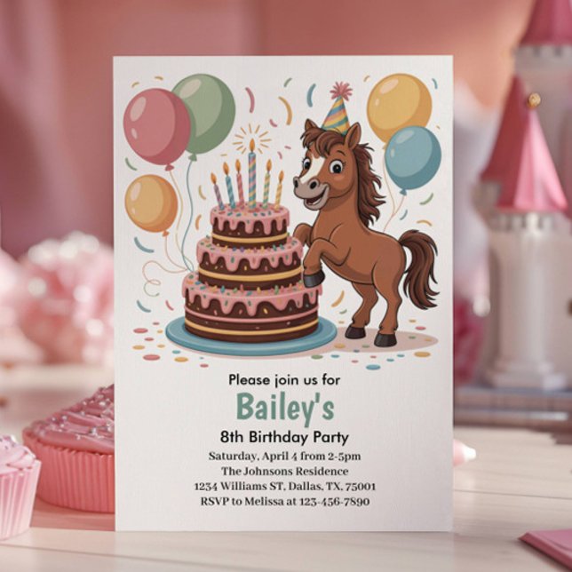 Invitation Filles Cheval 8e Fête d'Anniversaire (Créateur téléchargé)