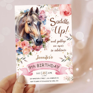 Invitation Filles Cheval 9e Anniversaire Cowgirl Saddle Up!