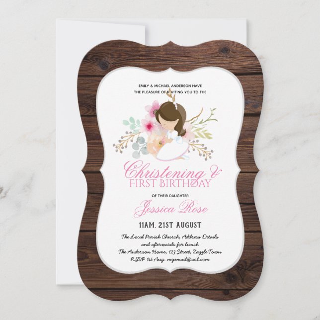 Invitation Filles CHRISTENING et 1er anniversaire Fille Flora (Devant)