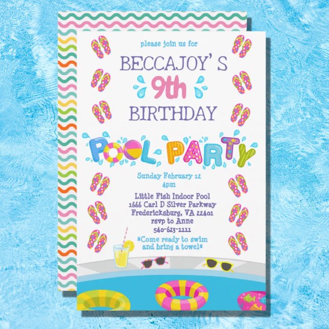 Invitation Filles colorées Flip Flops Fête Piscine de Splash (Créateur téléchargé)