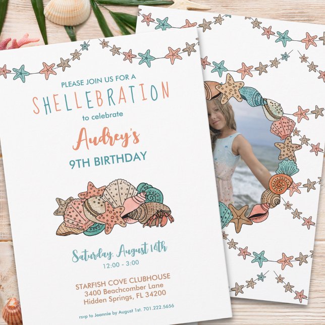 Invitation Filles Coquillages Plage Anniversaire (Créateur téléchargé)